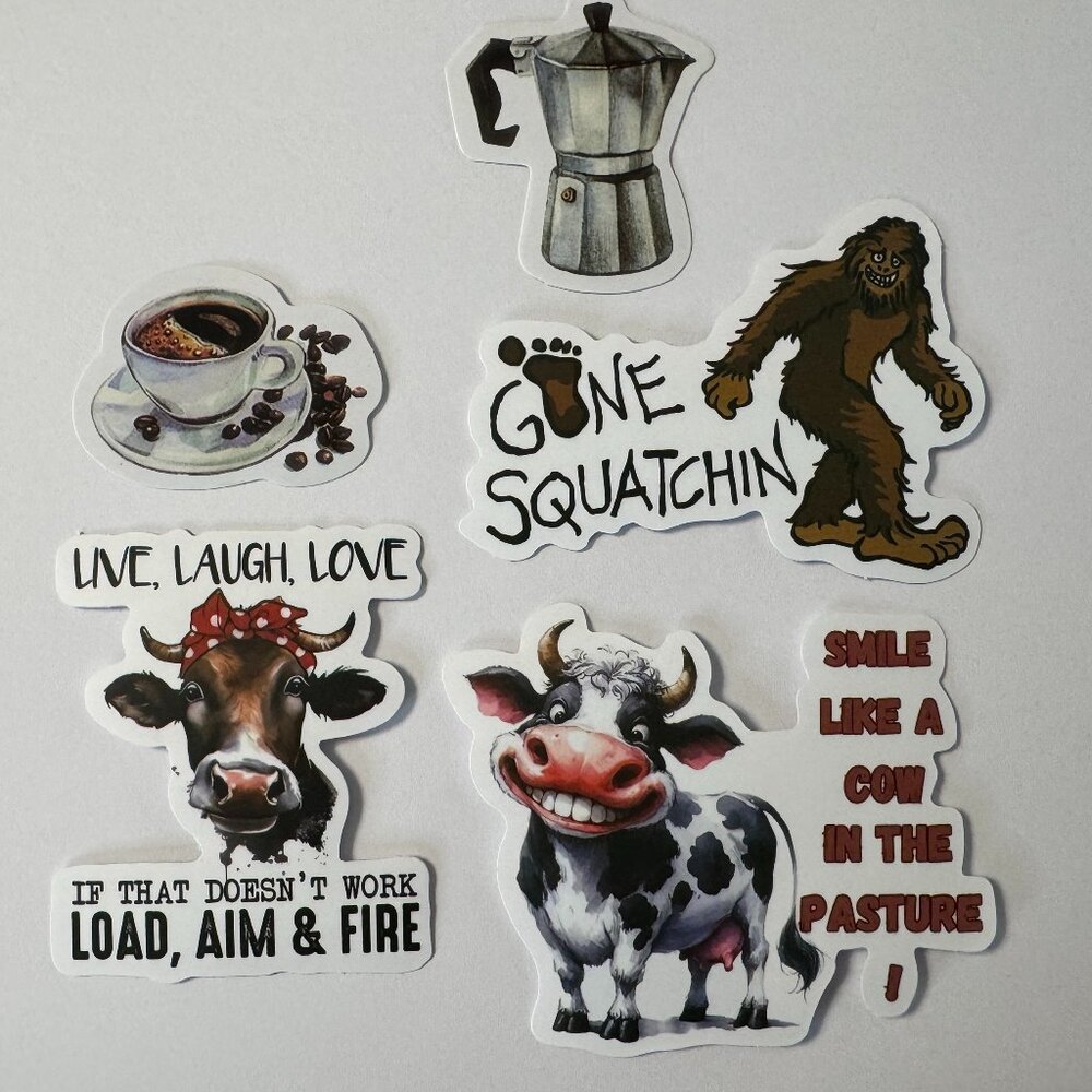 Funny Cow Sasquatch Coffee Sticker Pack - 5 Pieces